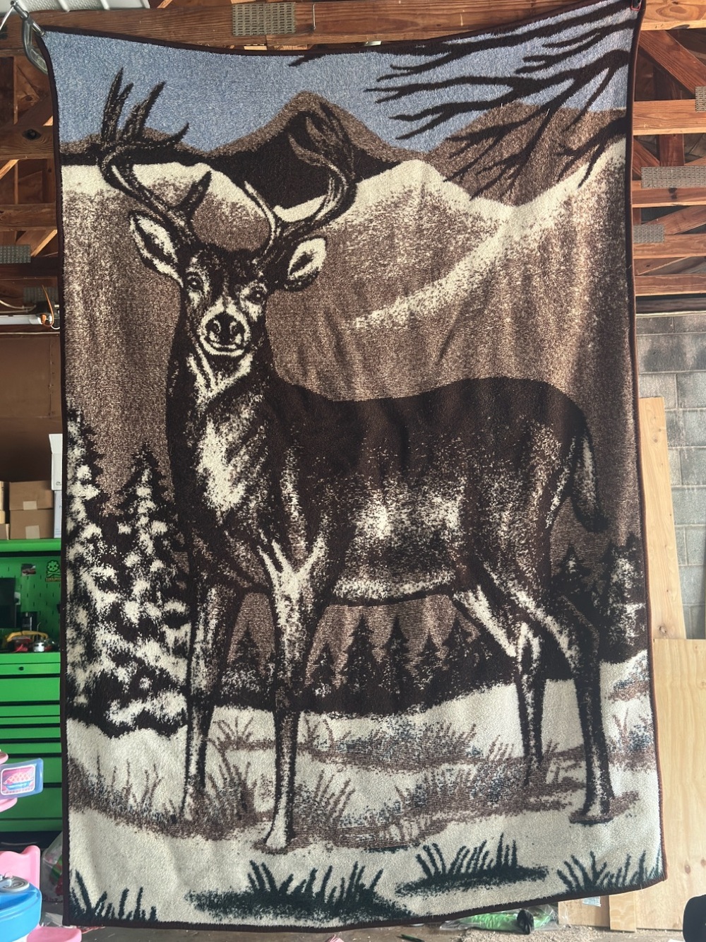 Vintage San Marcos Blanket Cobija Reversible Buck Deer Wildlife 60 X 80